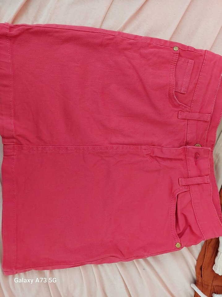 Düğmeli Pembe Midi Mini Etek - Görsel 3