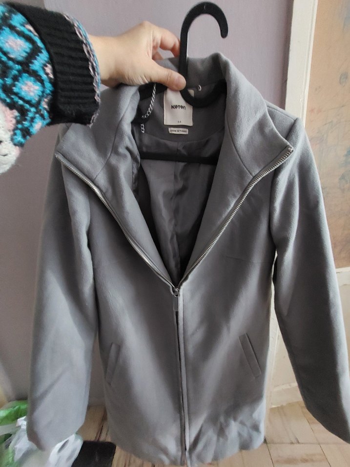 Gri Fermuarlı Uzun Kaban - Görsel 4