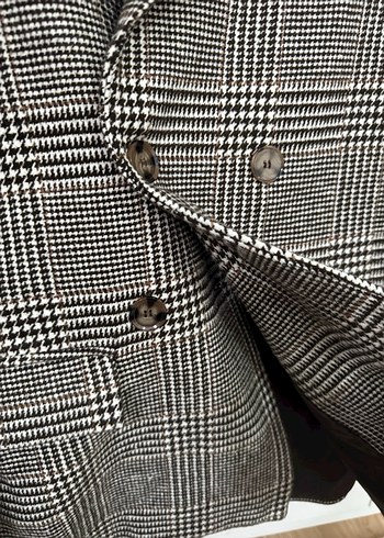 Manuka Düğmeli, Ekoseli Kadın Blazer Ceket - Görsel 3