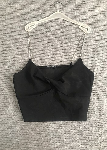 Stradivarius Stradivarius Siyah degaje Yakalı İnce Askılı Mini Bluz