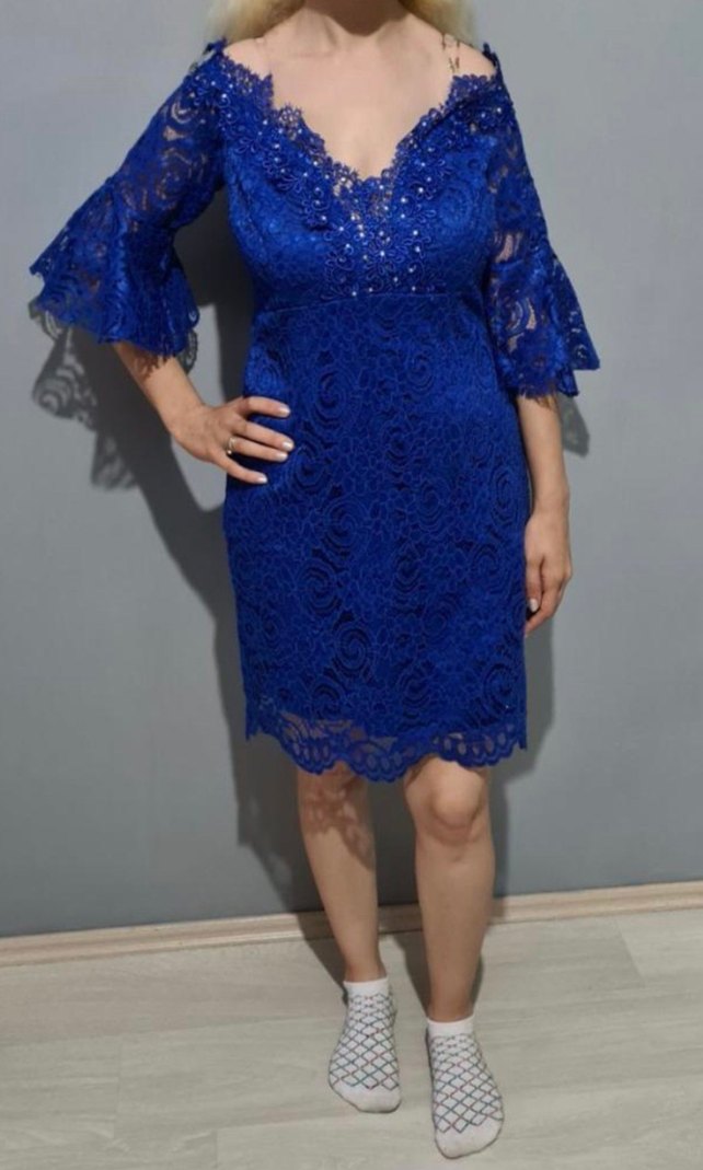 Dantel İşlemeli Mavi Abiye Elbise - Görsel 2