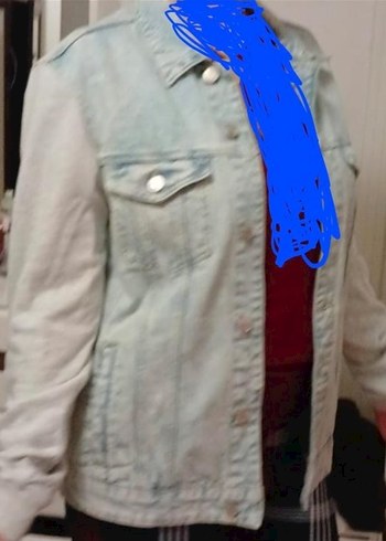 Kadın Açık Mavi Bağlama Desenli Kot Ceket - Görsel 2