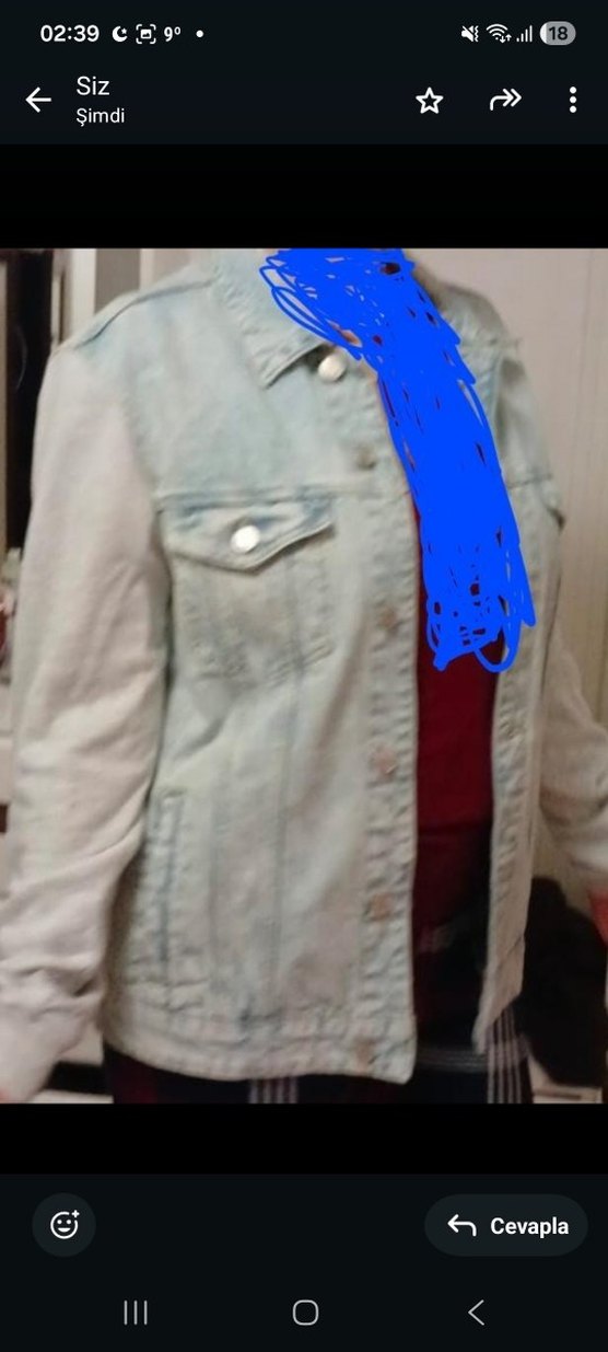 Kadın Açık Mavi Bağlama Desenli Kot Ceket - Görsel 2