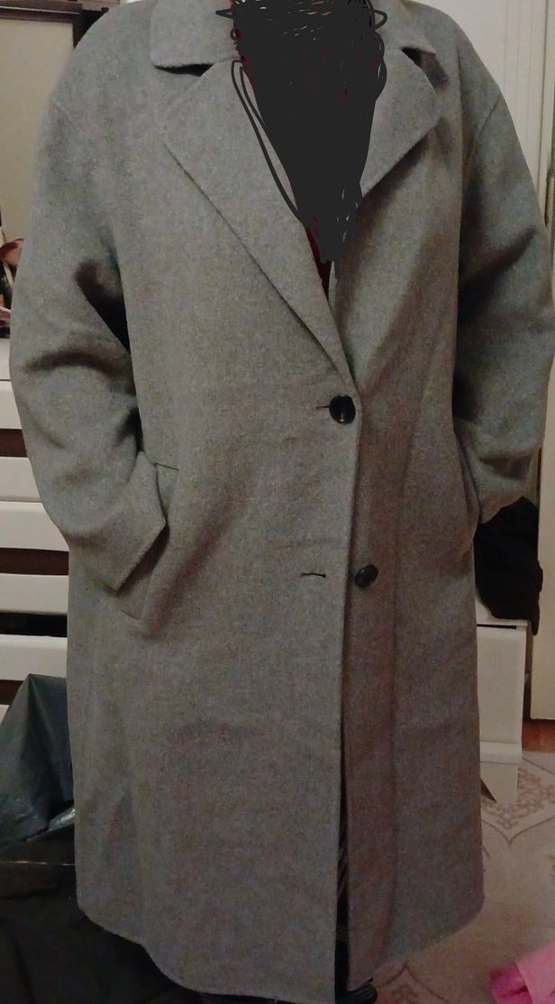 Düğmeli Gri Kaban - Görsel 2