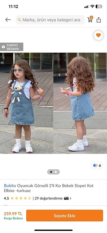 Oyuncak Görselli Kot Kız Bebek Slopet Elbise-Turkuaz
