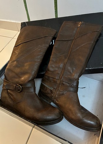 DIVARESE Kahverengi Deri Biker Dizüstü Çizme - Görsel 2