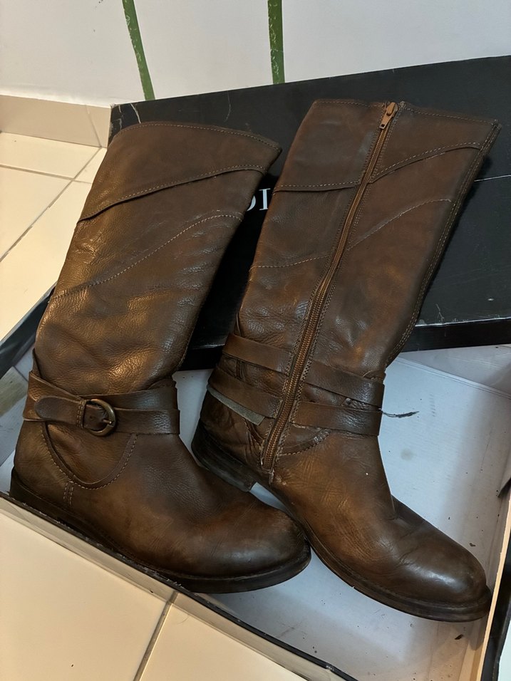 DIVARESE Kahverengi Deri Biker Dizüstü Çizme - Görsel 2