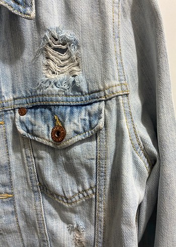 H&M Düğmeli Açık Mavi Kadın Kot Ceket - Görsel 3