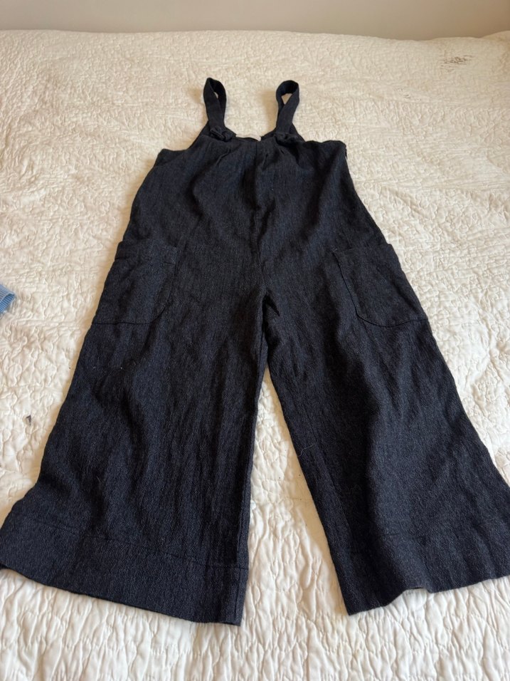 Düğmeli Siyah Hamile Keten Tulum - Görsel 2