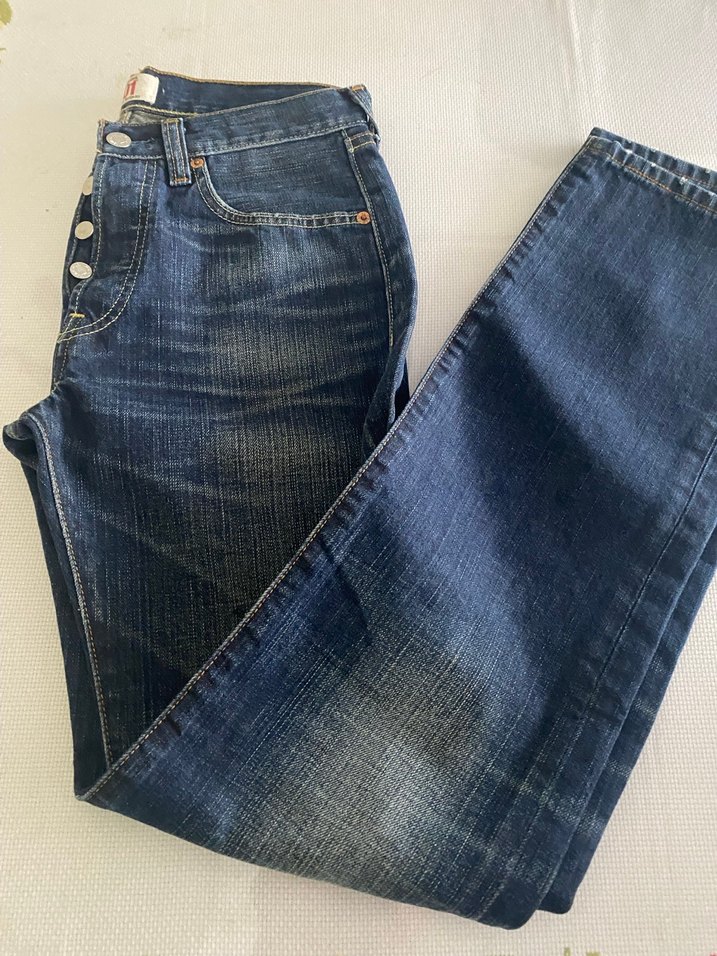 Düğmeli Erkek Denim Pantolon Mavi Renk - Görsel 5