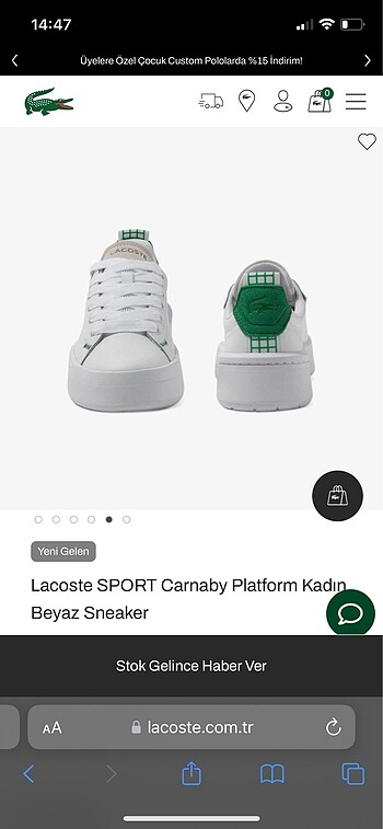 39 Beden beyaz Renk Lacoste spor ayakkabı
