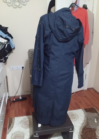 l Beden lacivert Renk Düğmeli Uzun Kadın pardesü