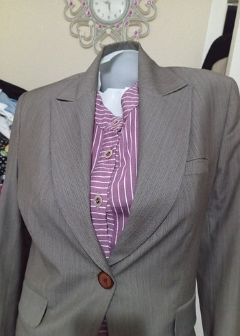 l Beden Düğmeli Bej Kadın Blazer Ceket