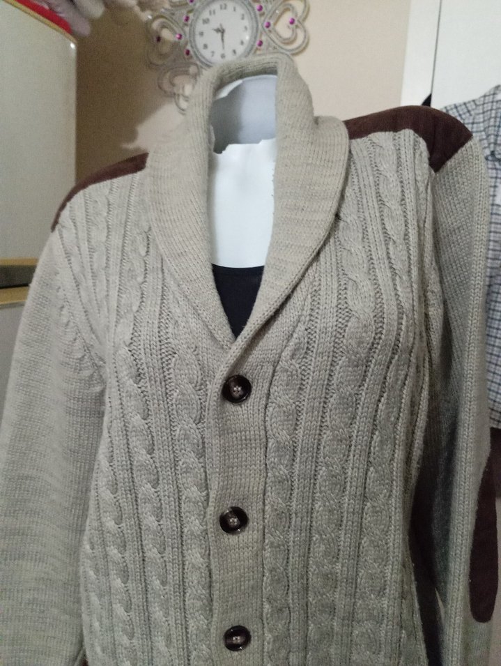 Erkek Gri Örgü Hırka, Düğmeli, Regular Fit - Görsel 2