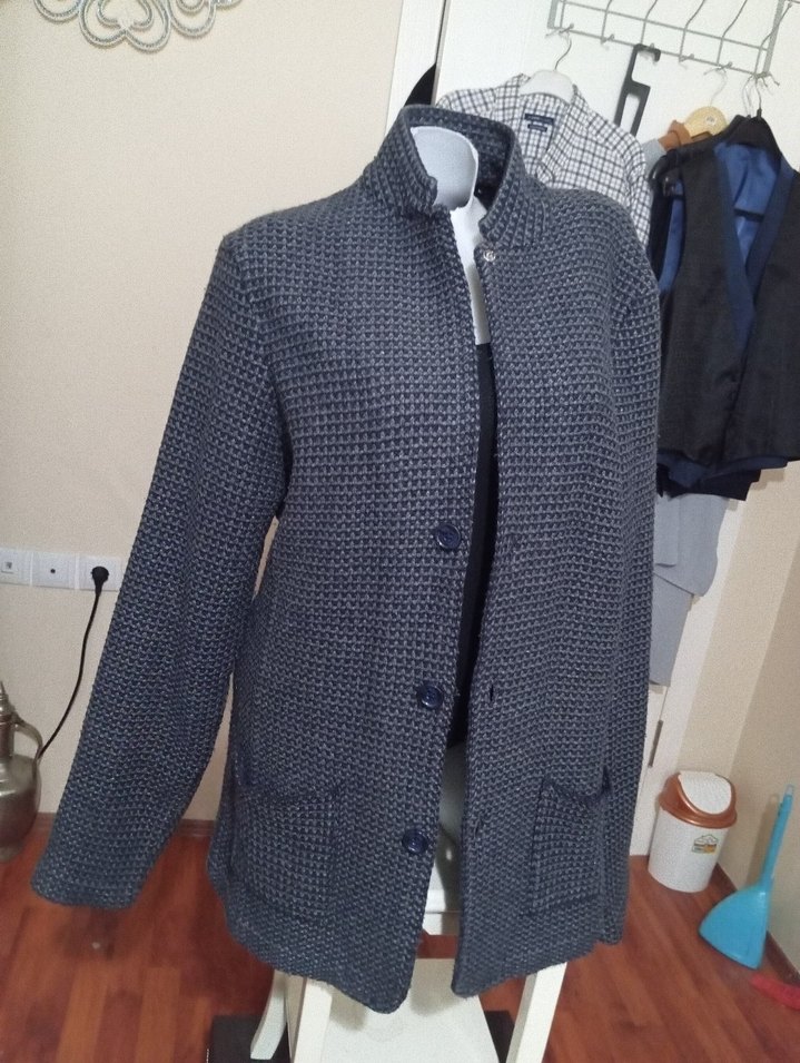 Düğmeli Gri Erkek Triko Hırka - Görsel 2