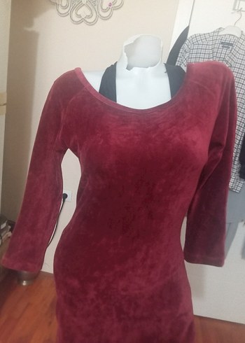 Bordo Süet Bohem Kadın Triko Elbise - Görsel 2