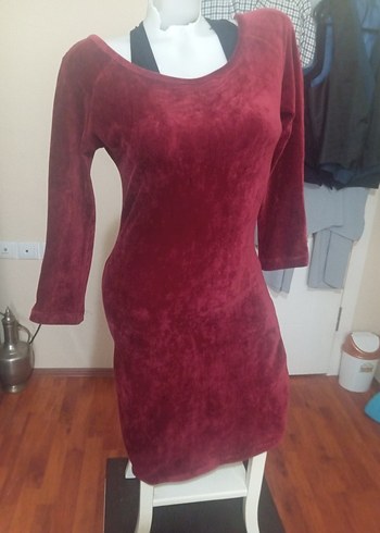 Bordo Süet Bohem Kadın Triko Elbise - Görsel 5