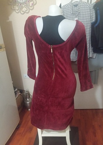 Bordo Süet Bohem Kadın Triko Elbise - Görsel 3