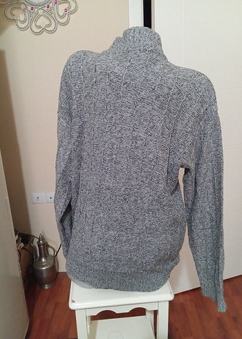 Gri Yüksek Yakalı Erkek Triko Hırka - Görsel 4