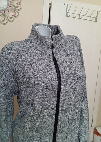 Gri Yüksek Yakalı Erkek Triko Hırka - Görsel 5