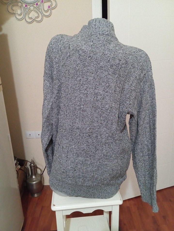 Gri Yüksek Yakalı Erkek Triko Hırka - Görsel 4