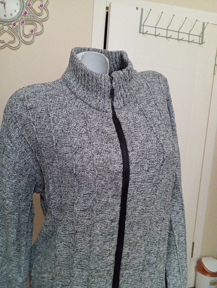 Gri Yüksek Yakalı Erkek Triko Hırka - Görsel 5