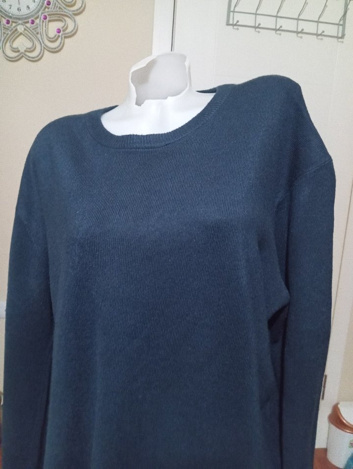 Kadın Mavi Yün Salaş Triko Kazak - Görsel 5