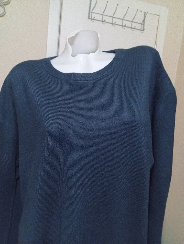 Kadın Mavi Yün Salaş Triko Kazak - Görsel 2