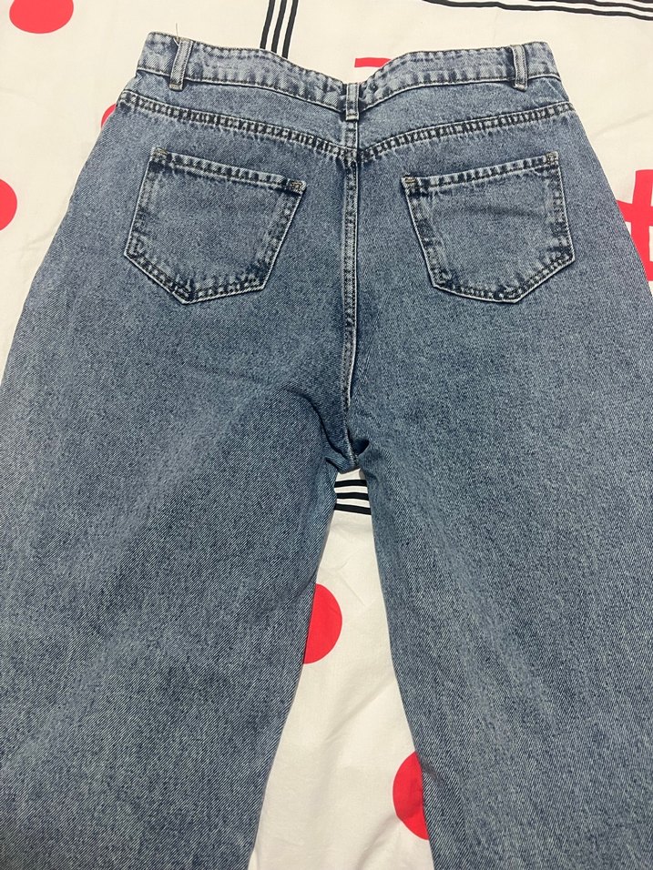 Kadın Mavi Loose Fit Denim Pantolon - Görsel 4
