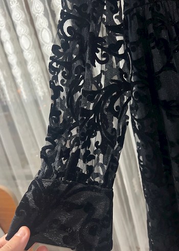 Dantel Detaylı Siyah Uzun Gotik Elbise - Görsel 3