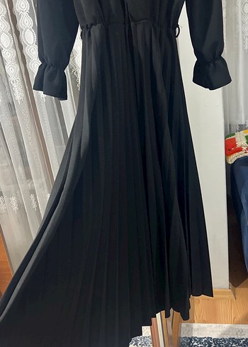 Siyah Uzun Kollu Drapeli Kadın Elbise - Görsel 4