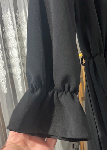 Siyah Uzun Kollu Drapeli Kadın Elbise - Görsel 2