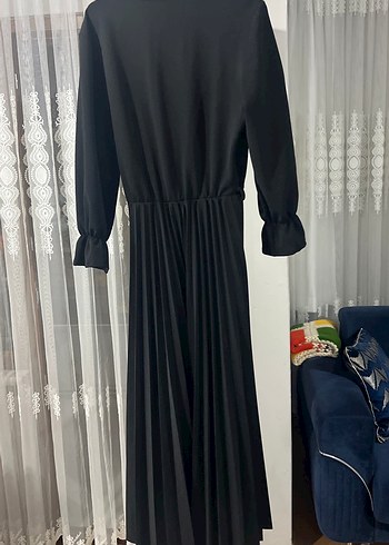 Siyah Uzun Kollu Drapeli Kadın Elbise - Görsel 5