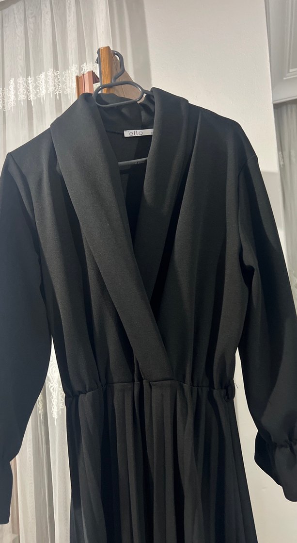 Siyah Uzun Kollu Drapeli Kadın Elbise - Görsel 3