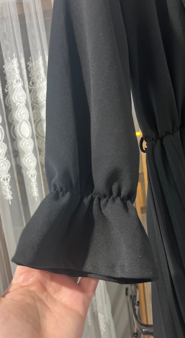 Siyah Uzun Kollu Drapeli Kadın Elbise - Görsel 2