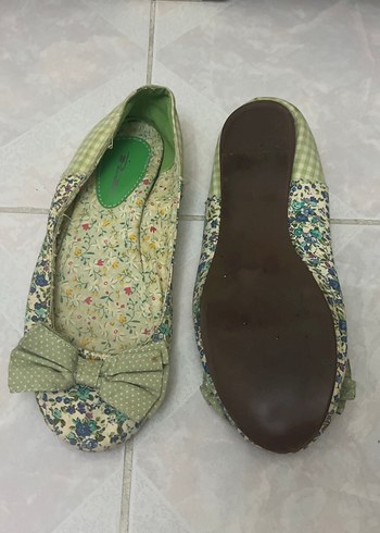 Diğer Yeşil Çiçek Desenli Kadın Dolgu Topuklu Babet