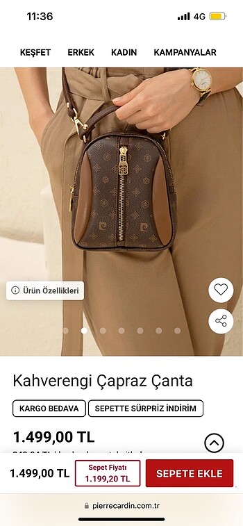  Beden mavi Renk Pierre cardin orijinal çanta