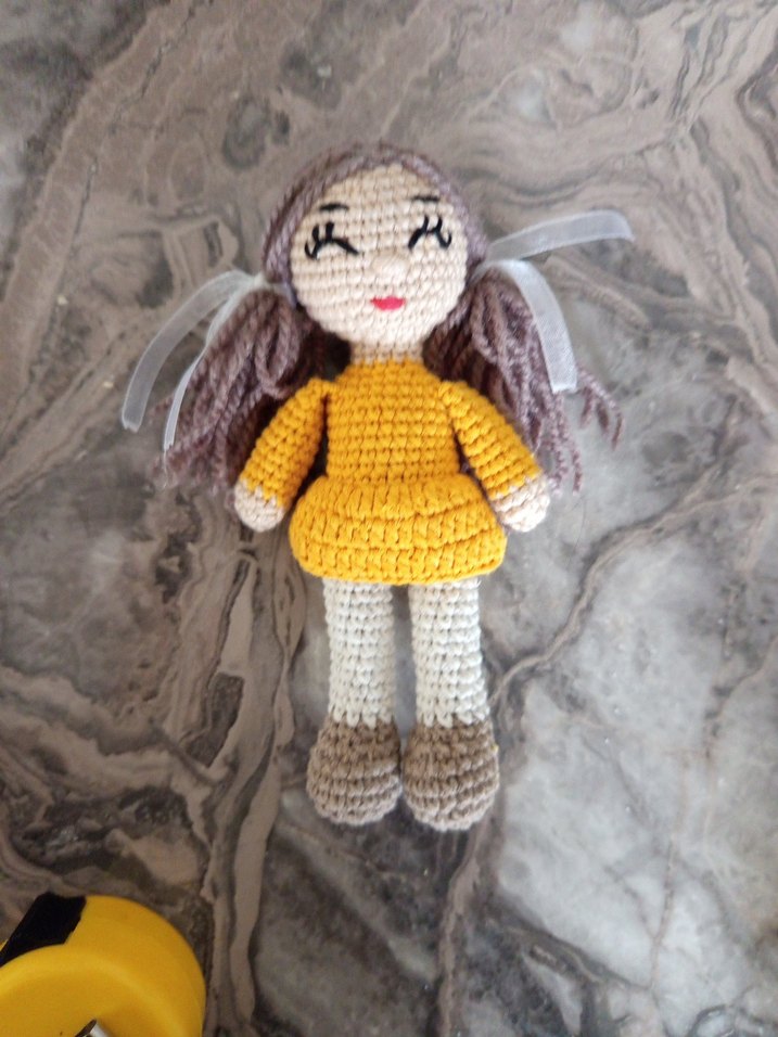 Renkli Örgü Kahverengi Saçlı Bebek - Görsel 3