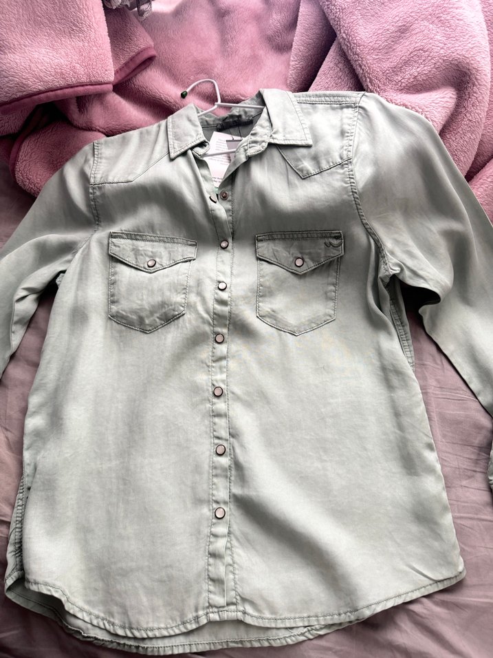 Su yeşili Denim Kadın Gömlek - Görsel 3