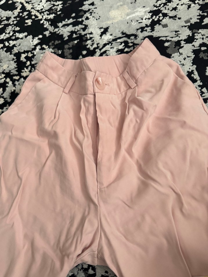 Pembe Bol Kesim Uzun Kadın Kumaş Pantolon - Görsel 2