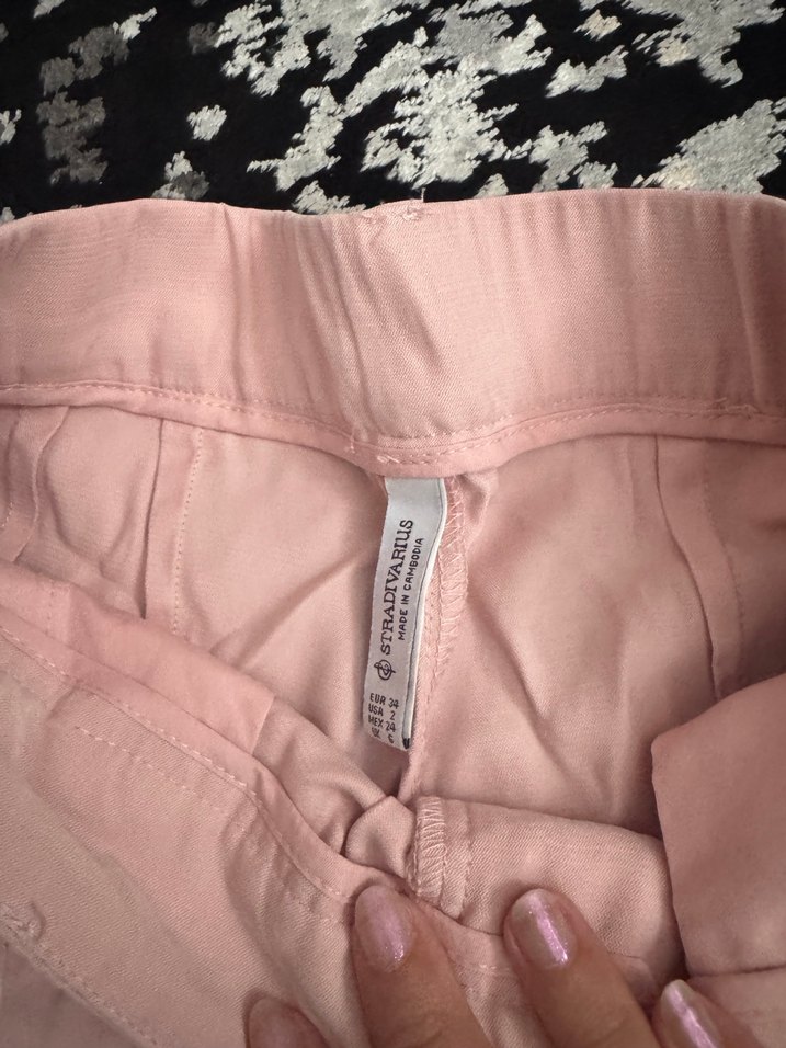 Pembe Bol Kesim Uzun Kadın Kumaş Pantolon - Görsel 3