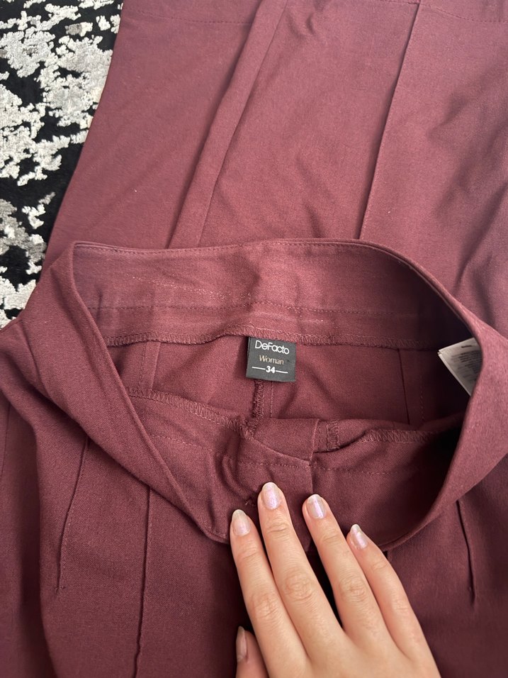 Bordo Regular Fit Kadın Kumaş Pantolon - Görsel 2