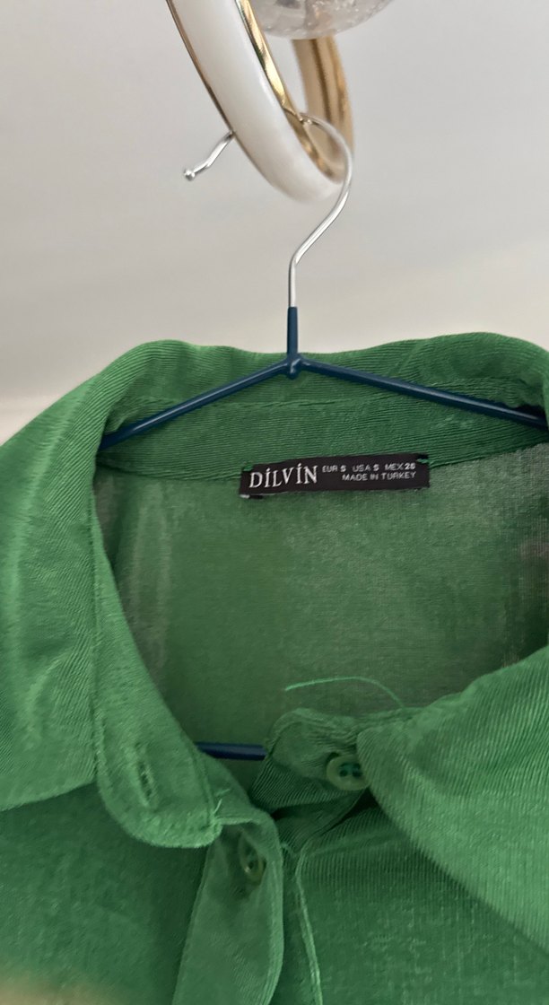Düğmeli Yeşil Kadın Keten Gömlek - Görsel 2