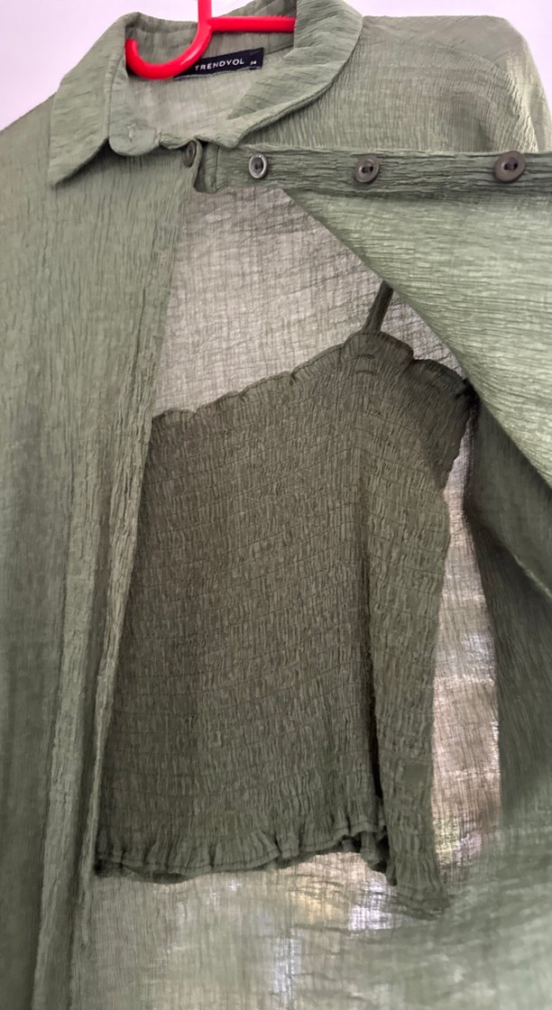 Kadın Haki Keten Salaş Gömlek - Görsel 3