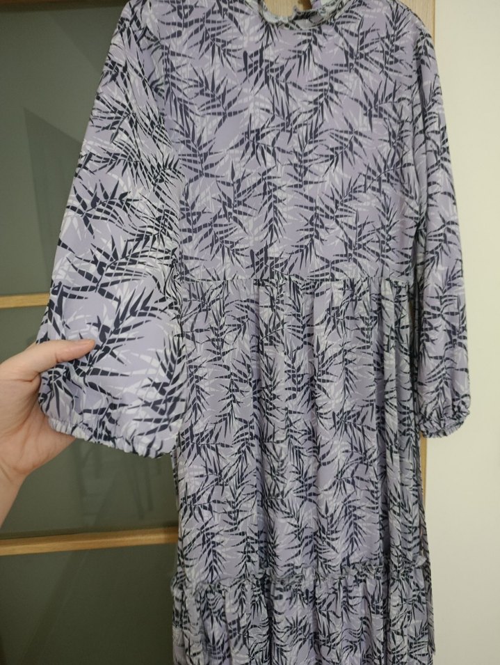 Uzun Kollu Piliseli Bohem Mor Elbise - Görsel 2