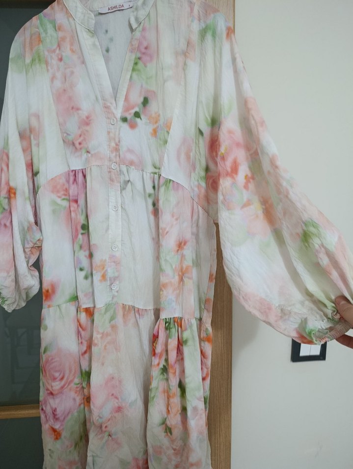 Pembe Uzun Bohem Keten Elbise - Görsel 2