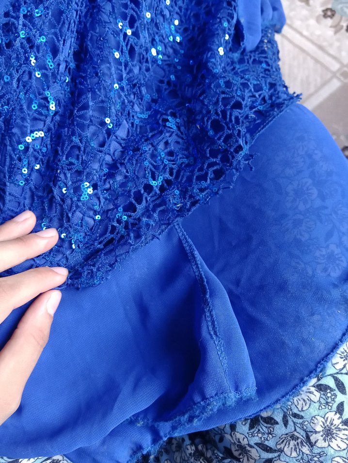 Mavi Uzun Drapeli Abiye Elbise - Görsel 3