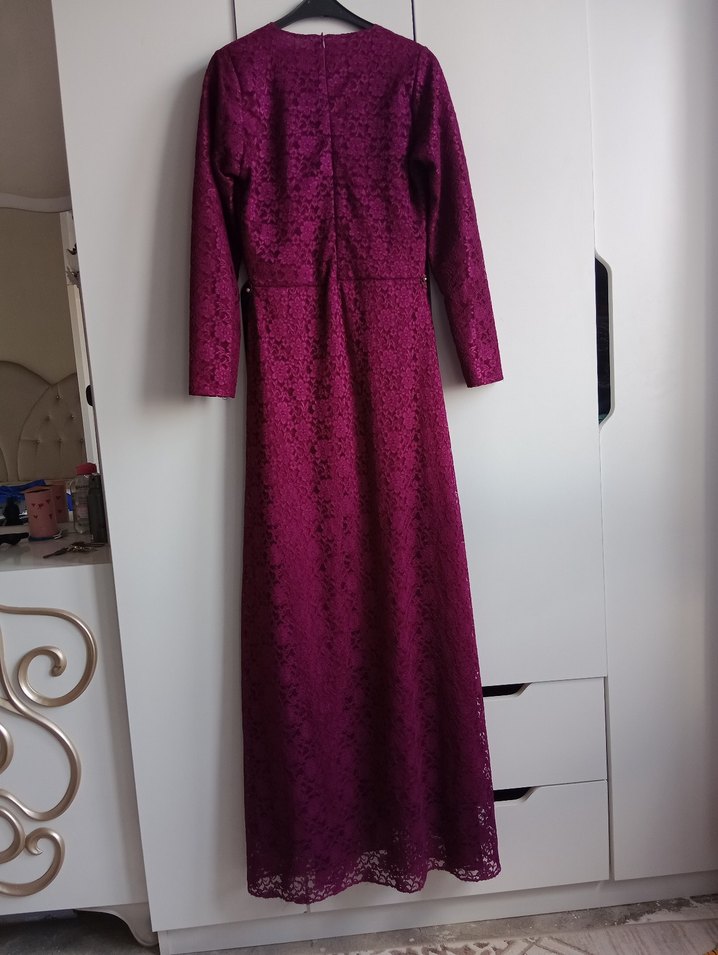 Uzun Kollu Dantel Abiye Elbise - Görsel 2