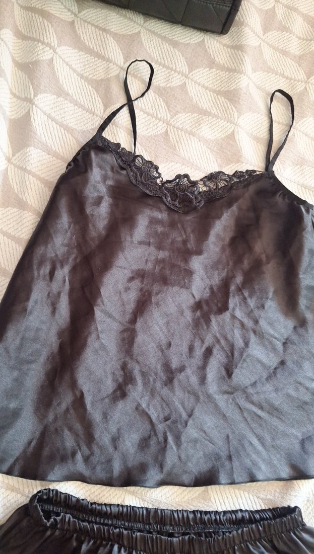 Siyah Askılı Mini Kadın gecelik sortlu takim - Görsel 3