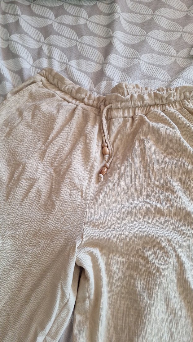 Bej Kadın Keten Salaş Midi Pantolon - Görsel 2